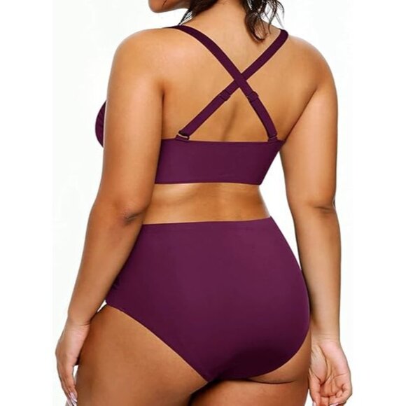 Yonique Womens Size 14 Two Piece Bikini Set V Neck Side lattice mesh insets - Picture 5 of 8